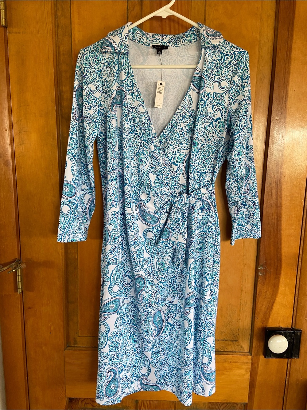 Talbots Blue and White Paisley Wrap Midi Dress